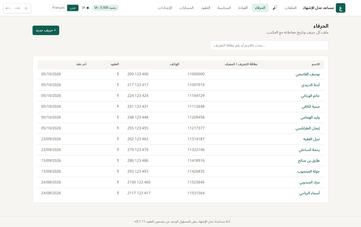 قائمة الحرفاء مع البحث.
