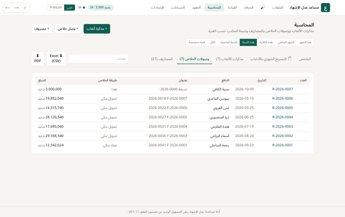 قائمة الوصولات.